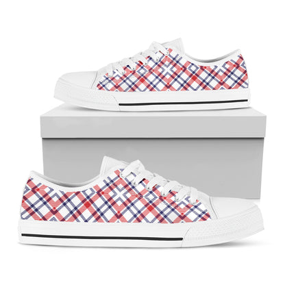American Plaid Pattern Print White Low Top Shoes