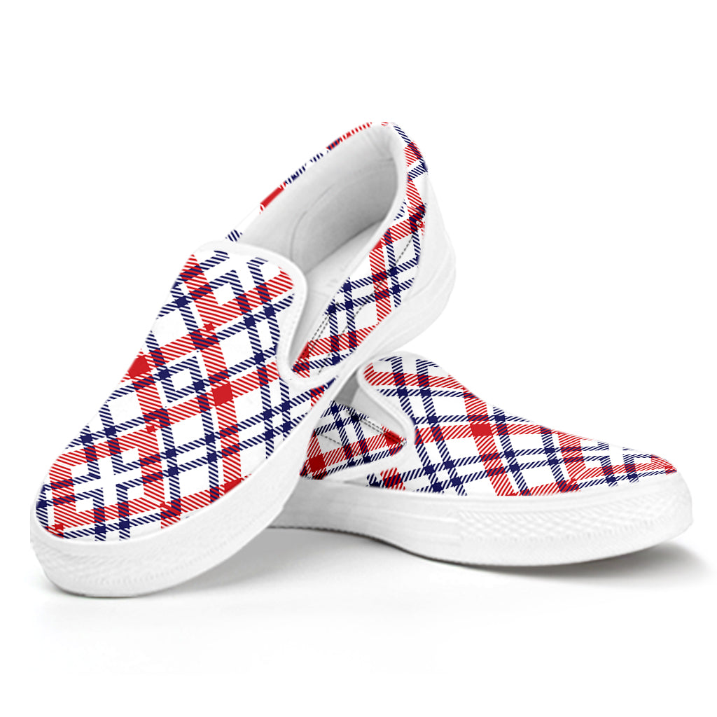 American Plaid Pattern Print White Slip On Shoes