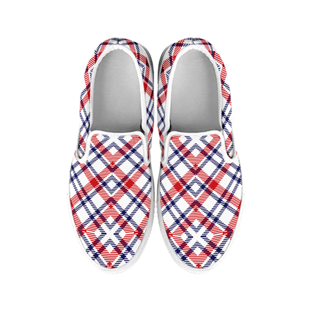 American Plaid Pattern Print White Slip On Shoes