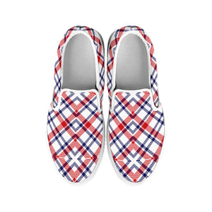 American Plaid Pattern Print White Slip On Shoes