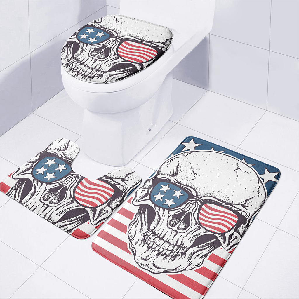 American Skull With Sunglasses Print 3 Piece Bath Mat Set