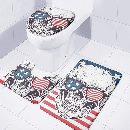 American Skull With Sunglasses Print 3 Piece Bath Mat Set