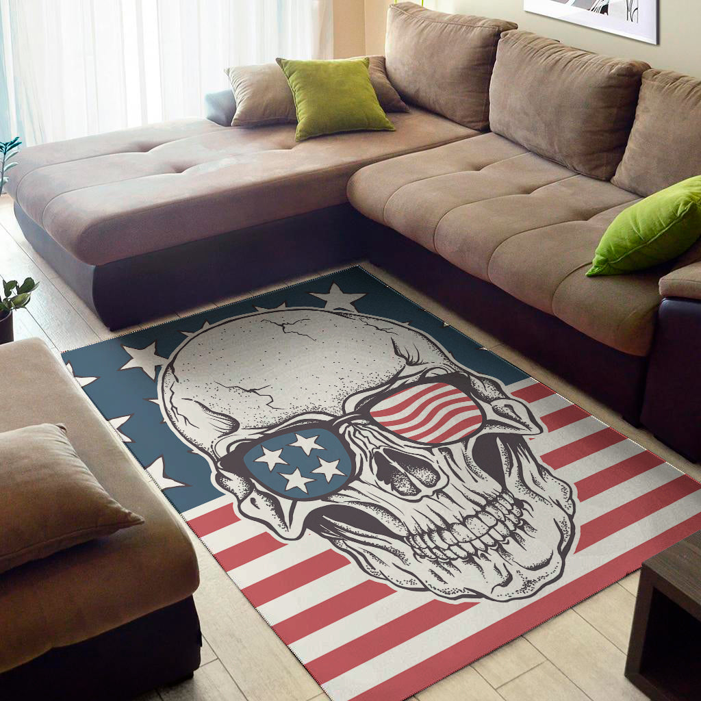 American Skull With Sunglasses Print Area Rug