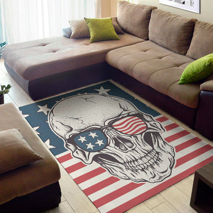 American Skull With Sunglasses Print Area Rug