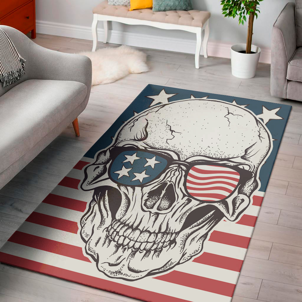 American Skull With Sunglasses Print Area Rug