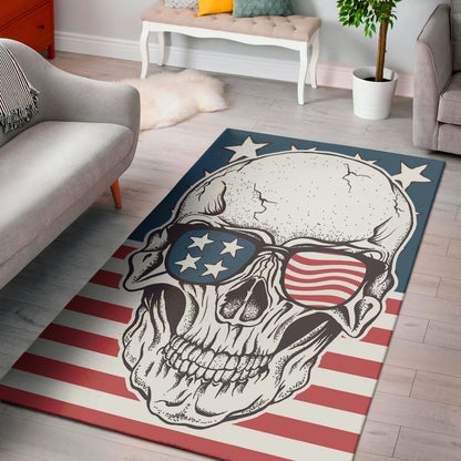 American Skull With Sunglasses Print Area Rug