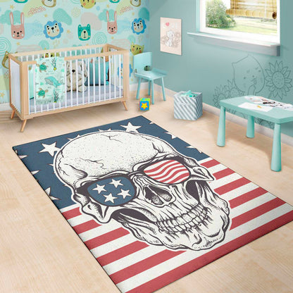 American Skull With Sunglasses Print Area Rug