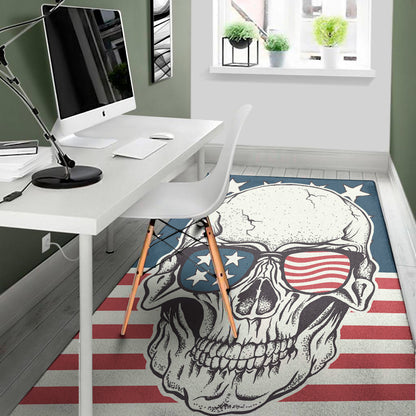 American Skull With Sunglasses Print Area Rug
