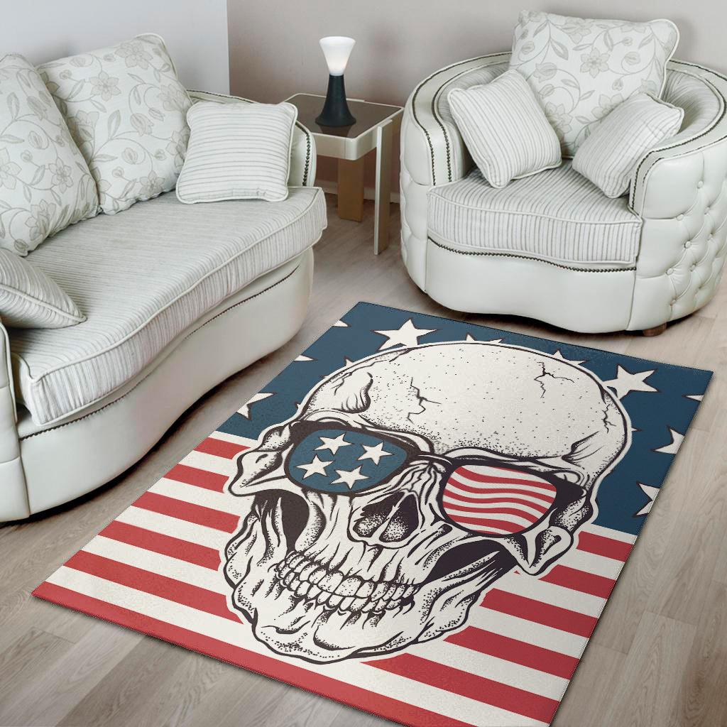 American Skull With Sunglasses Print Area Rug