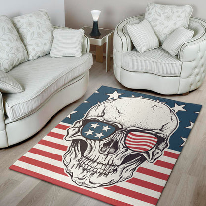 American Skull With Sunglasses Print Area Rug