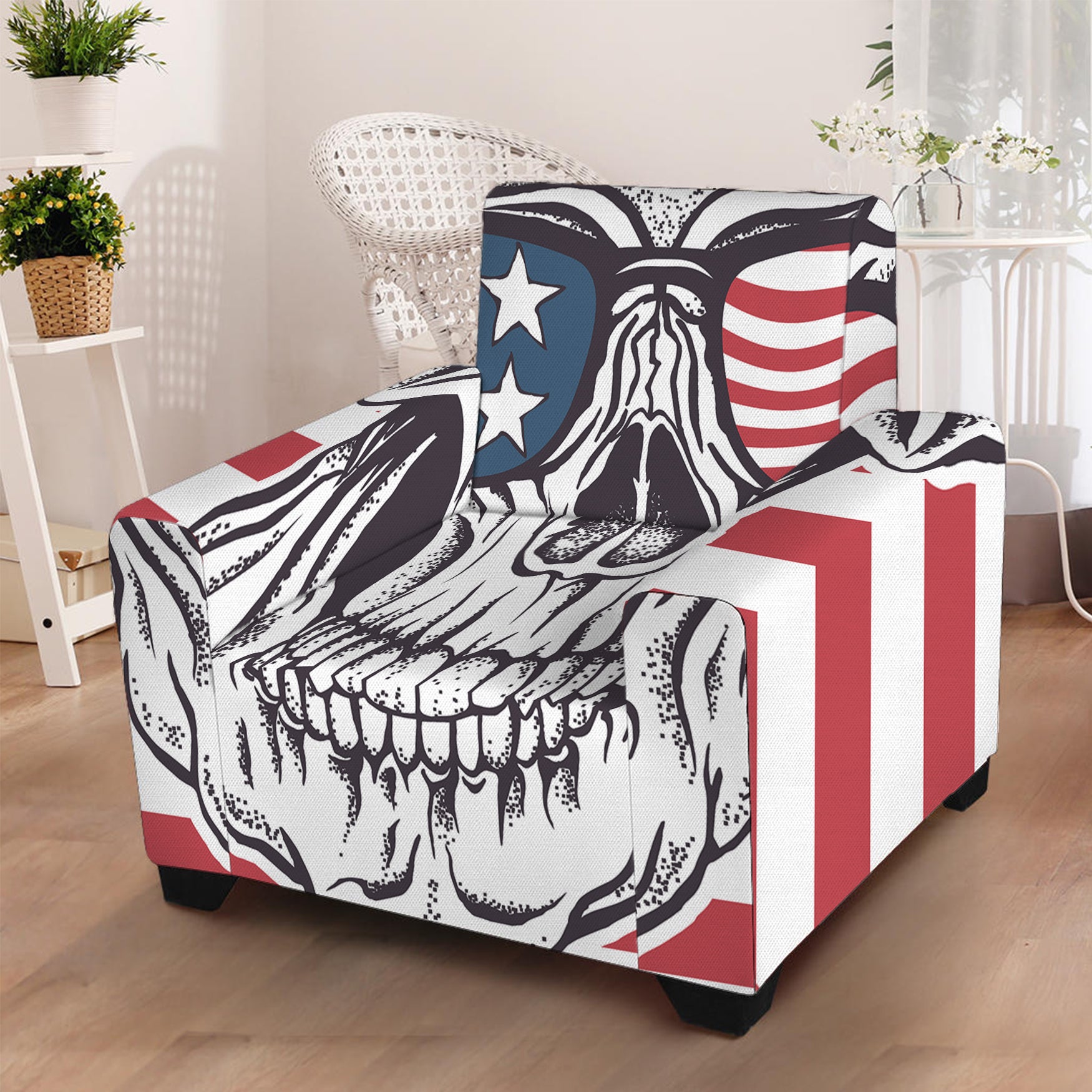 American Skull With Sunglasses Print Armchair Slipcover