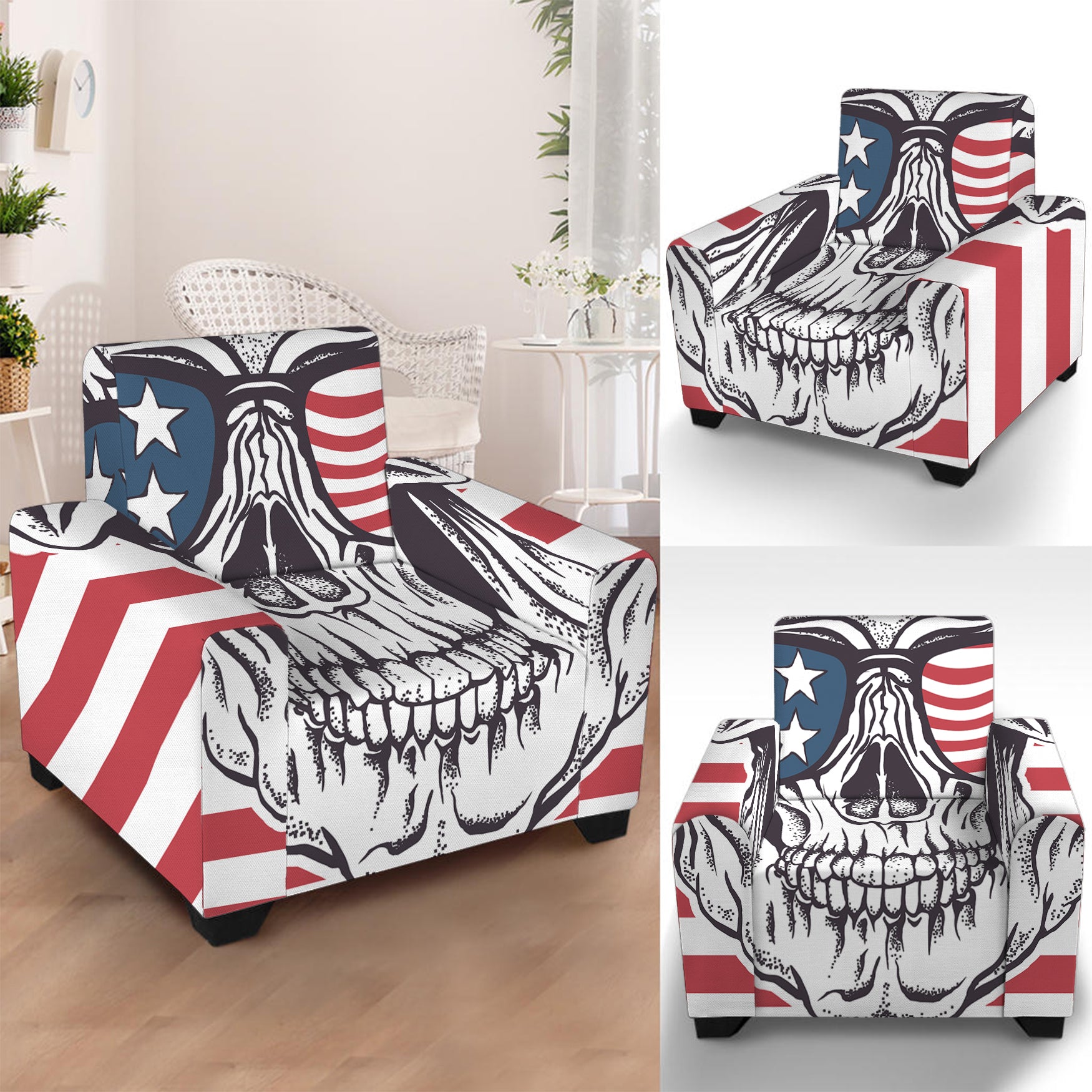 American Skull With Sunglasses Print Armchair Slipcover