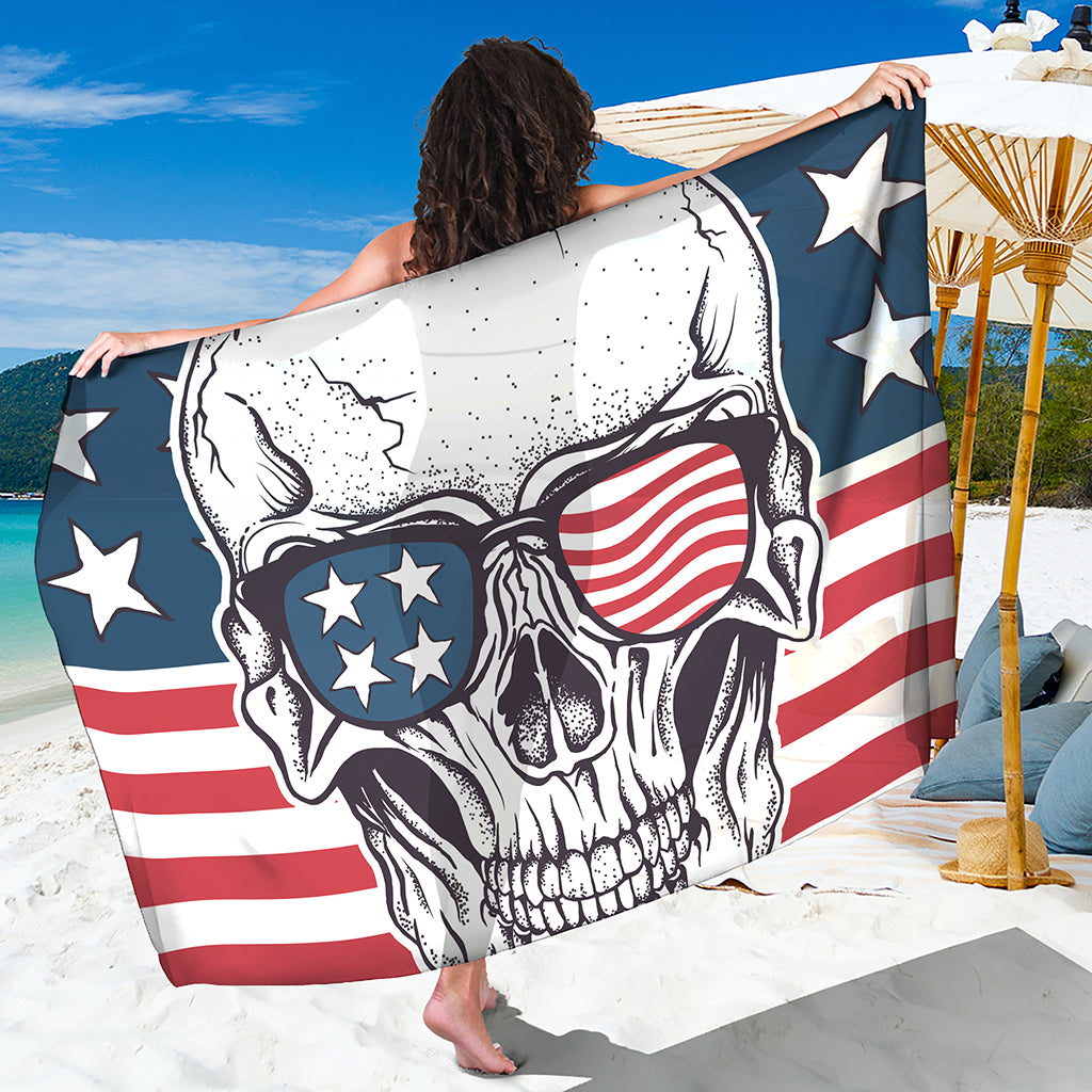 American Skull With Sunglasses Print Beach Sarong Wrap