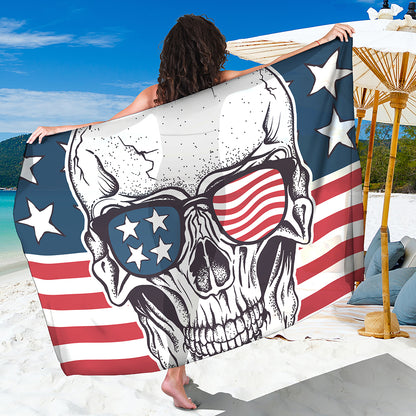 American Skull With Sunglasses Print Beach Sarong Wrap