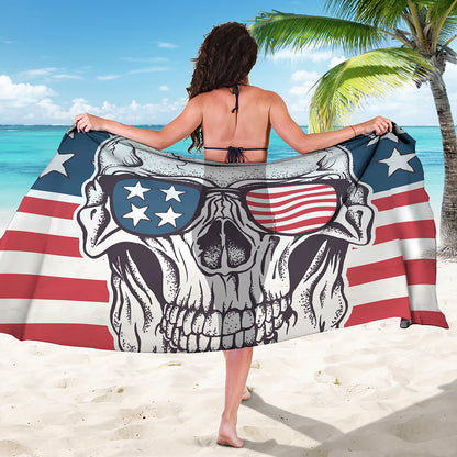 American Skull With Sunglasses Print Beach Sarong Wrap