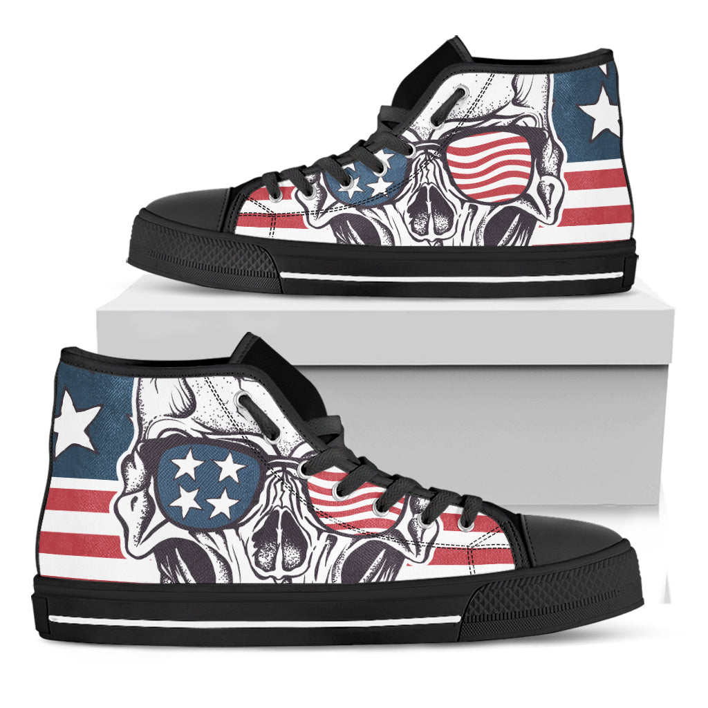 American Skull With Sunglasses Print Black High Top Shoes
