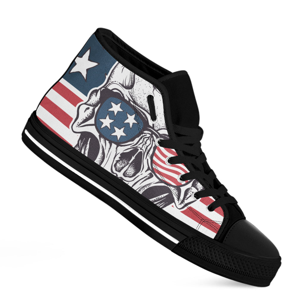 American Skull With Sunglasses Print Black High Top Shoes