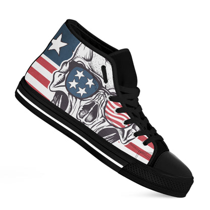 American Skull With Sunglasses Print Black High Top Shoes