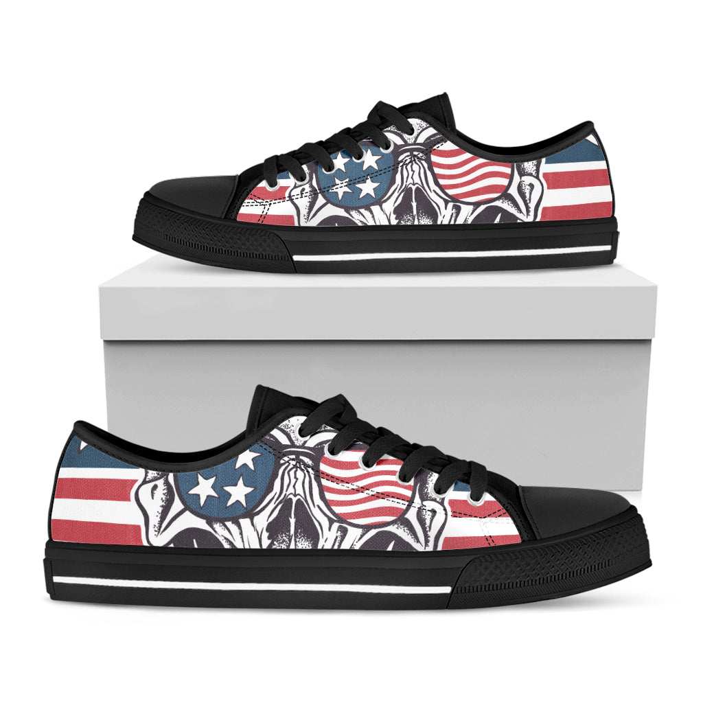 American Skull With Sunglasses Print Black Low Top Shoes 