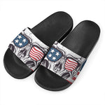 American Skull With Sunglasses Print Black Slide Sandals