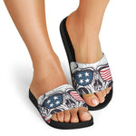 American Skull With Sunglasses Print Black Slide Sandals