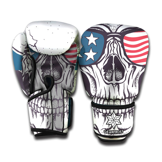 American Skull With Sunglasses Print Boxing Gloves