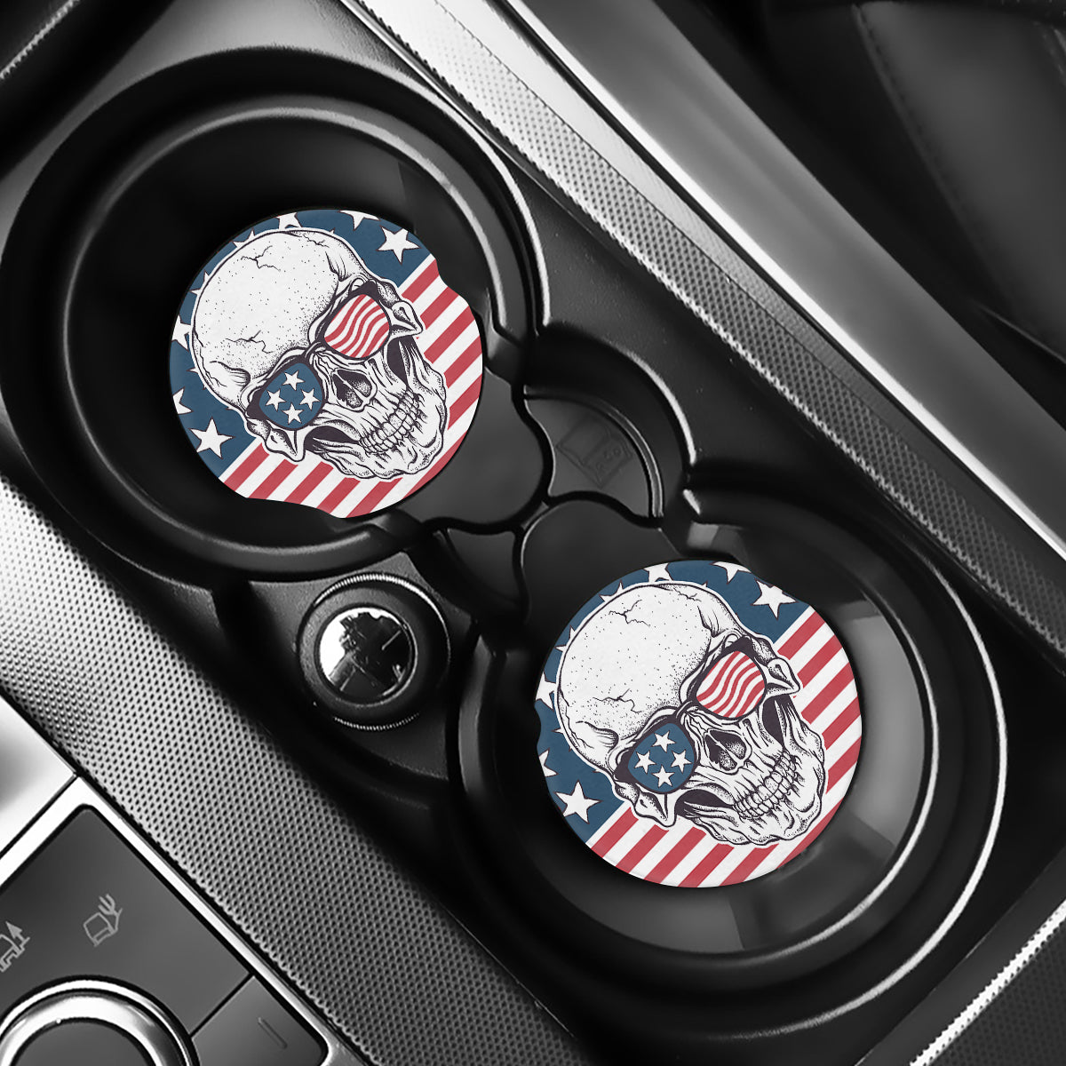 American Skull With Sunglasses Print Car Coasters