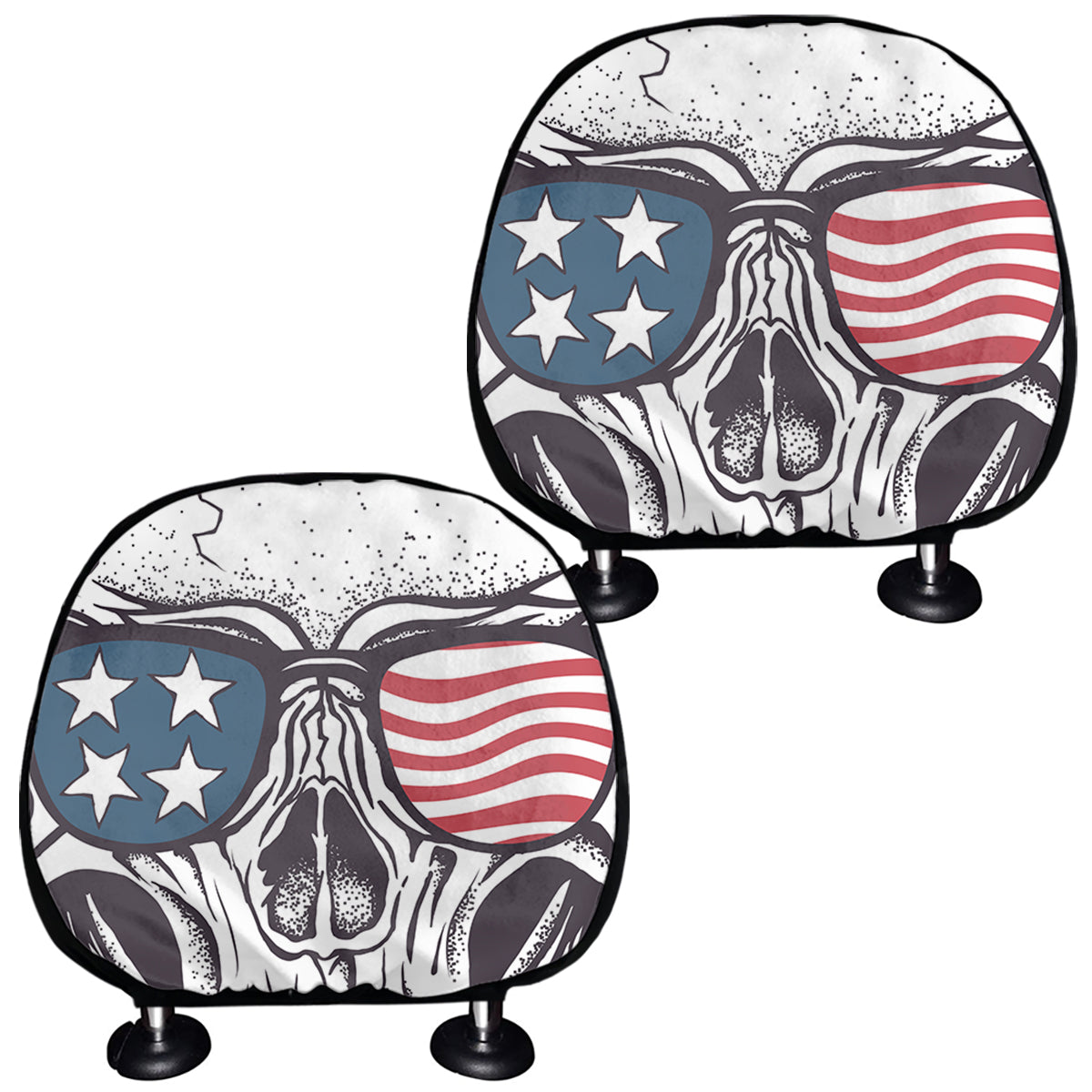 American Skull With Sunglasses Print Car Headrest Covers