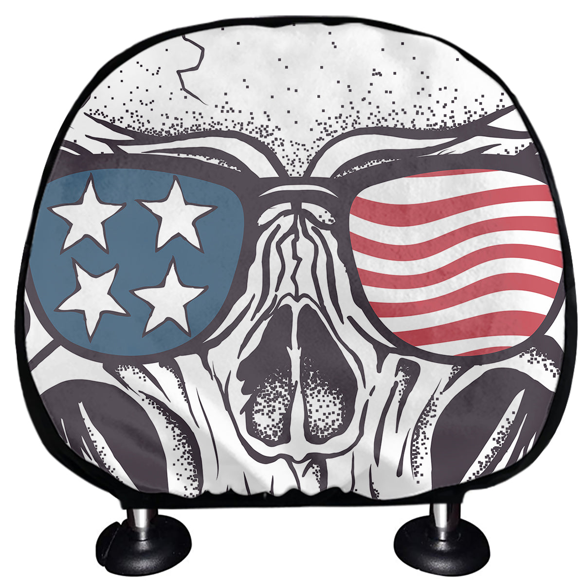 American Skull With Sunglasses Print Car Headrest Covers