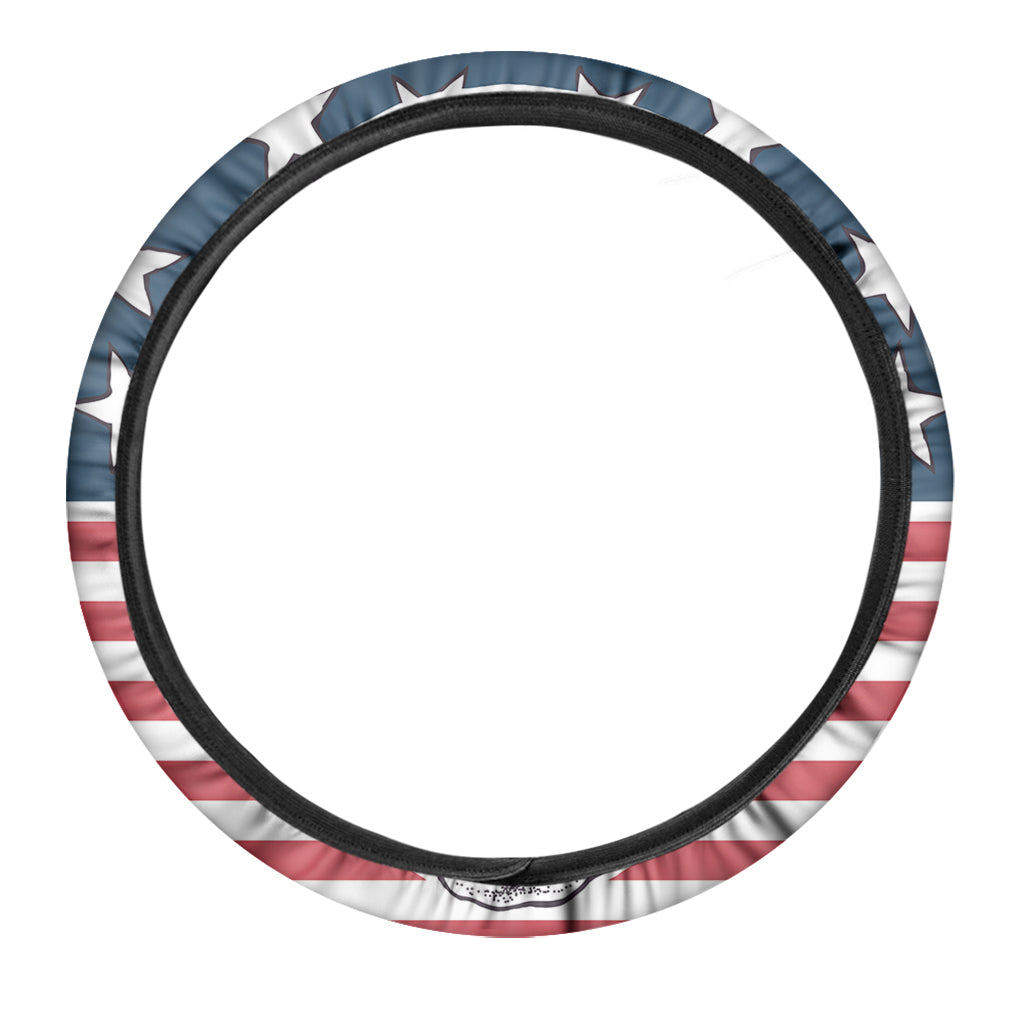 American Skull With Sunglasses Print Car Steering Wheel Cover