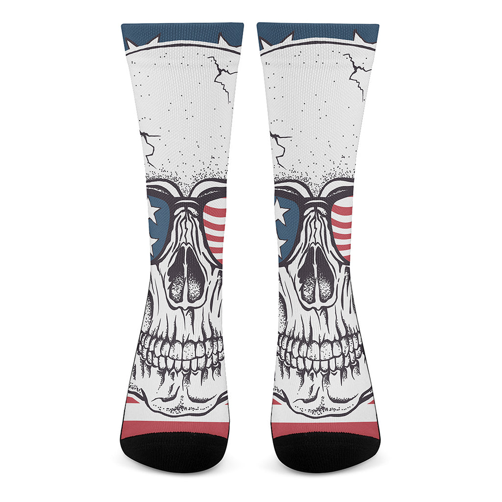 American Skull With Sunglasses Print Crew Socks