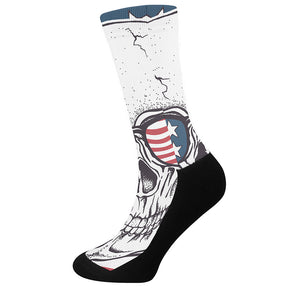 American Skull With Sunglasses Print Crew Socks