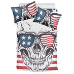 American Skull With Sunglasses Print Duvet Cover Bedding Set