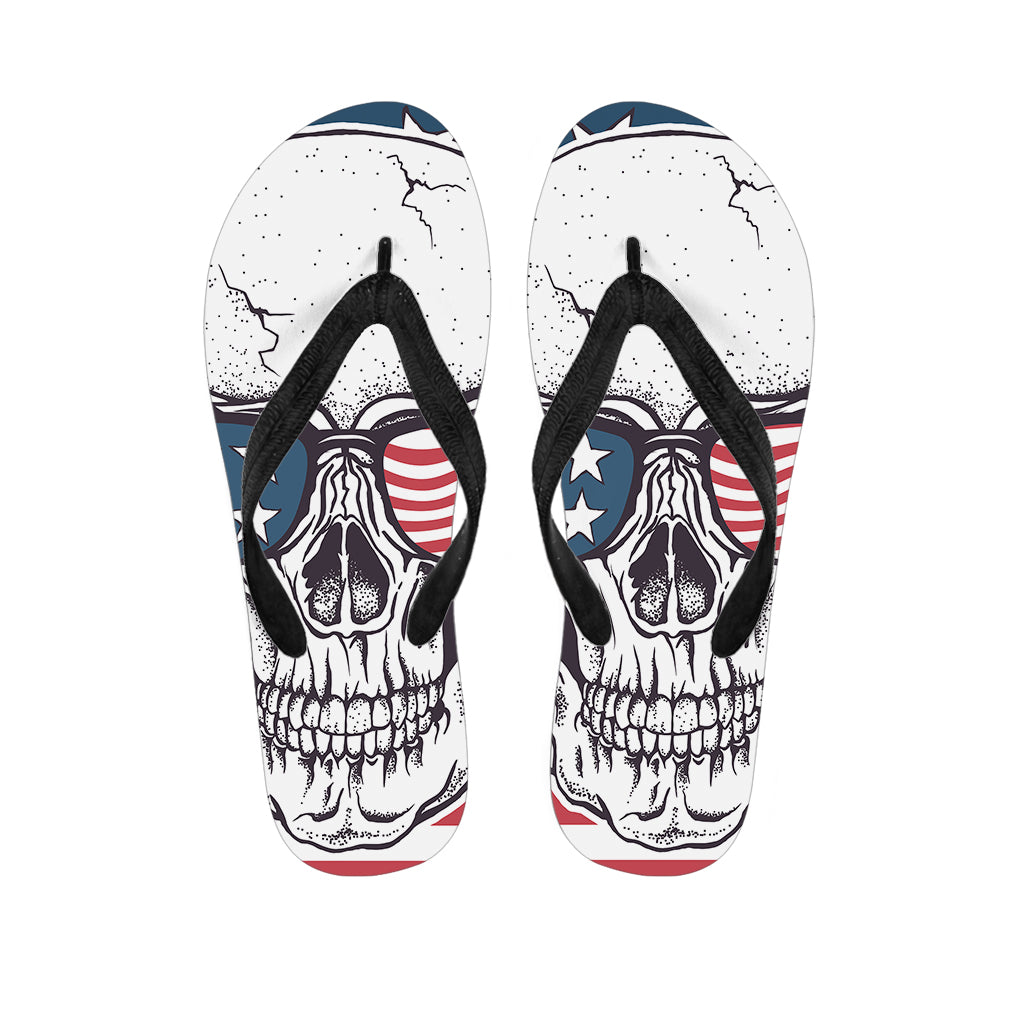 American Skull With Sunglasses Print Flip Flops