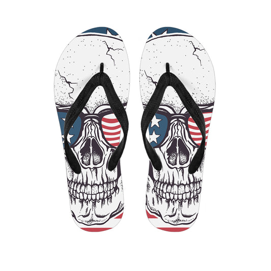 American Skull With Sunglasses Print Flip Flops