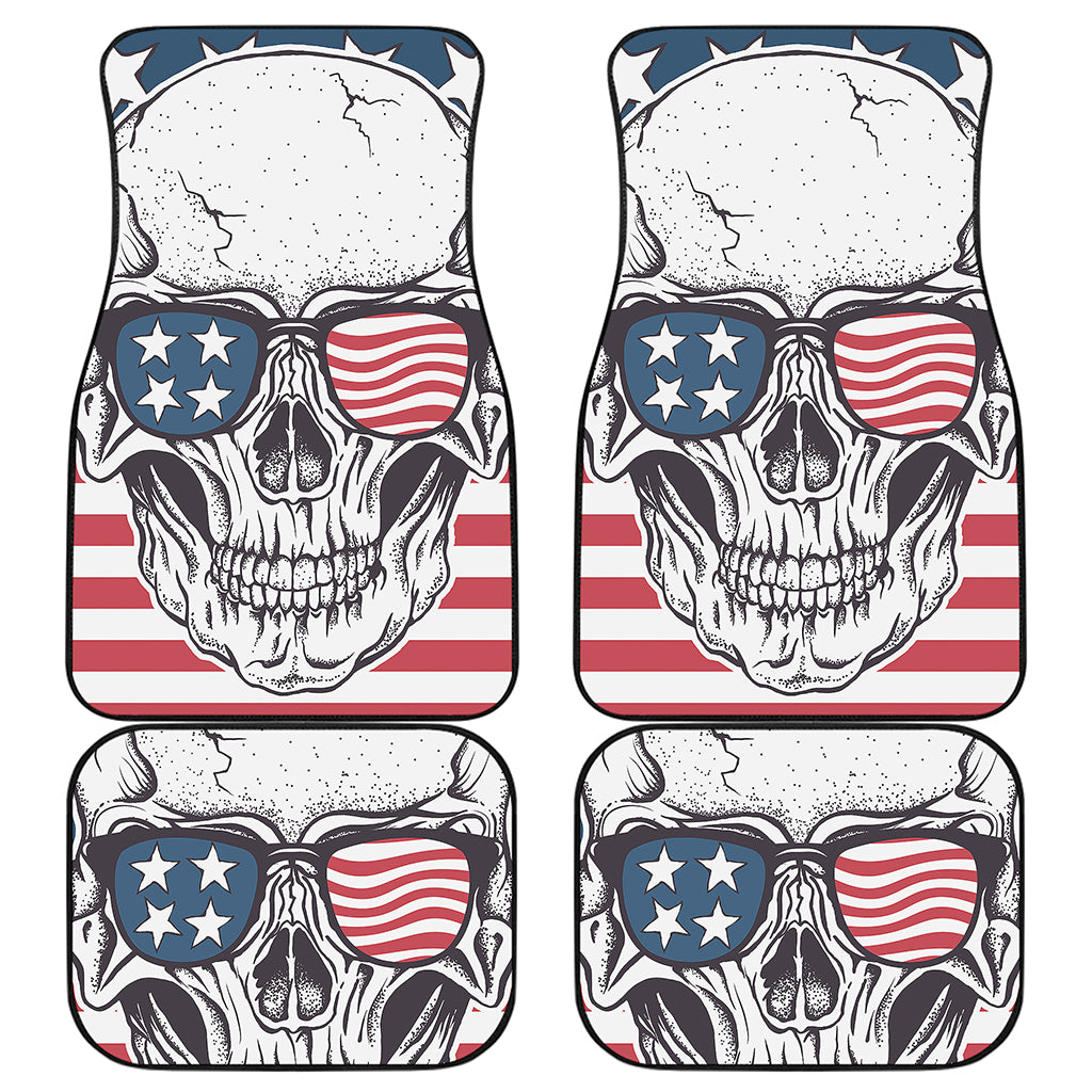American Skull With Sunglasses Print Front and Back Car Floor Mats