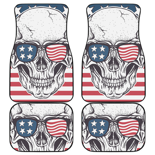 American Skull With Sunglasses Print Front and Back Car Floor Mats