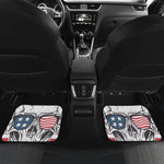 American Skull With Sunglasses Print Front and Back Car Floor Mats