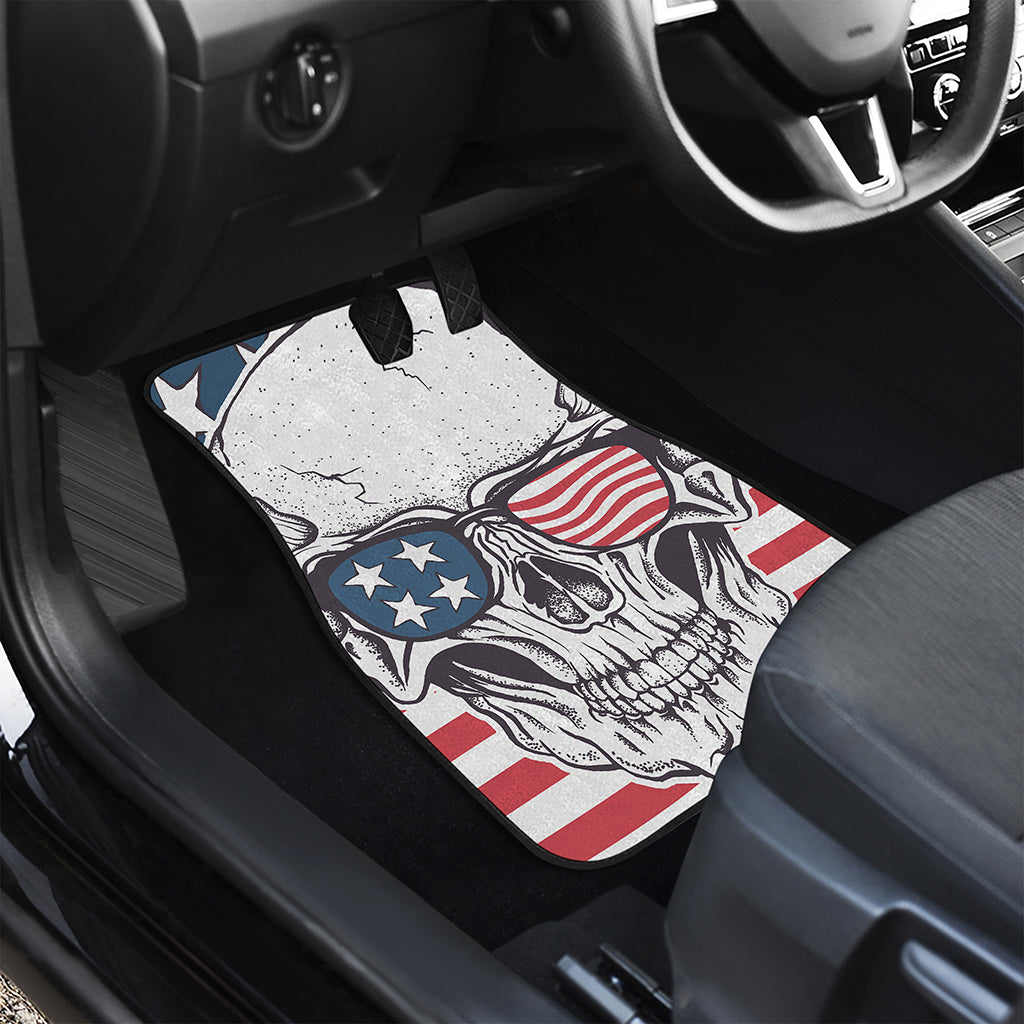 American Skull With Sunglasses Print Front and Back Car Floor Mats