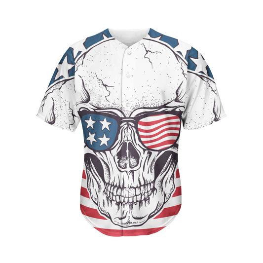 American Skull With Sunglasses Print Men's Baseball Jersey