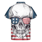 American Skull With Sunglasses Print Men's Short Sleeve Shirt