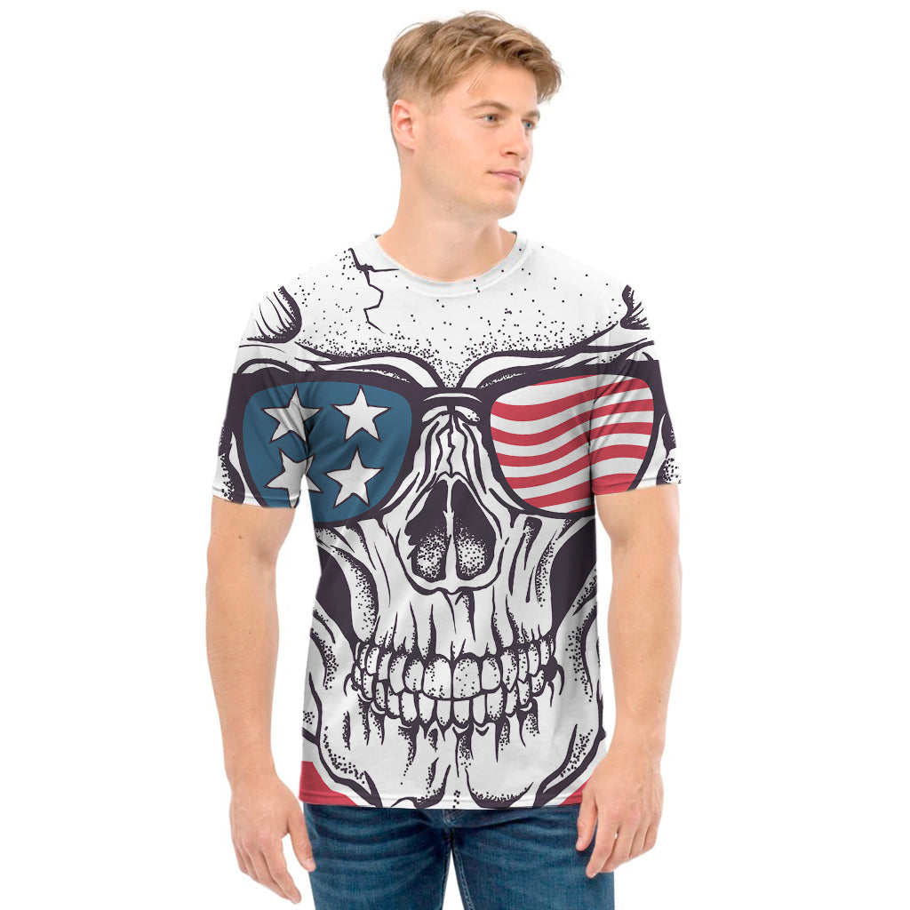 American Skull With Sunglasses Print Men's T-Shirt