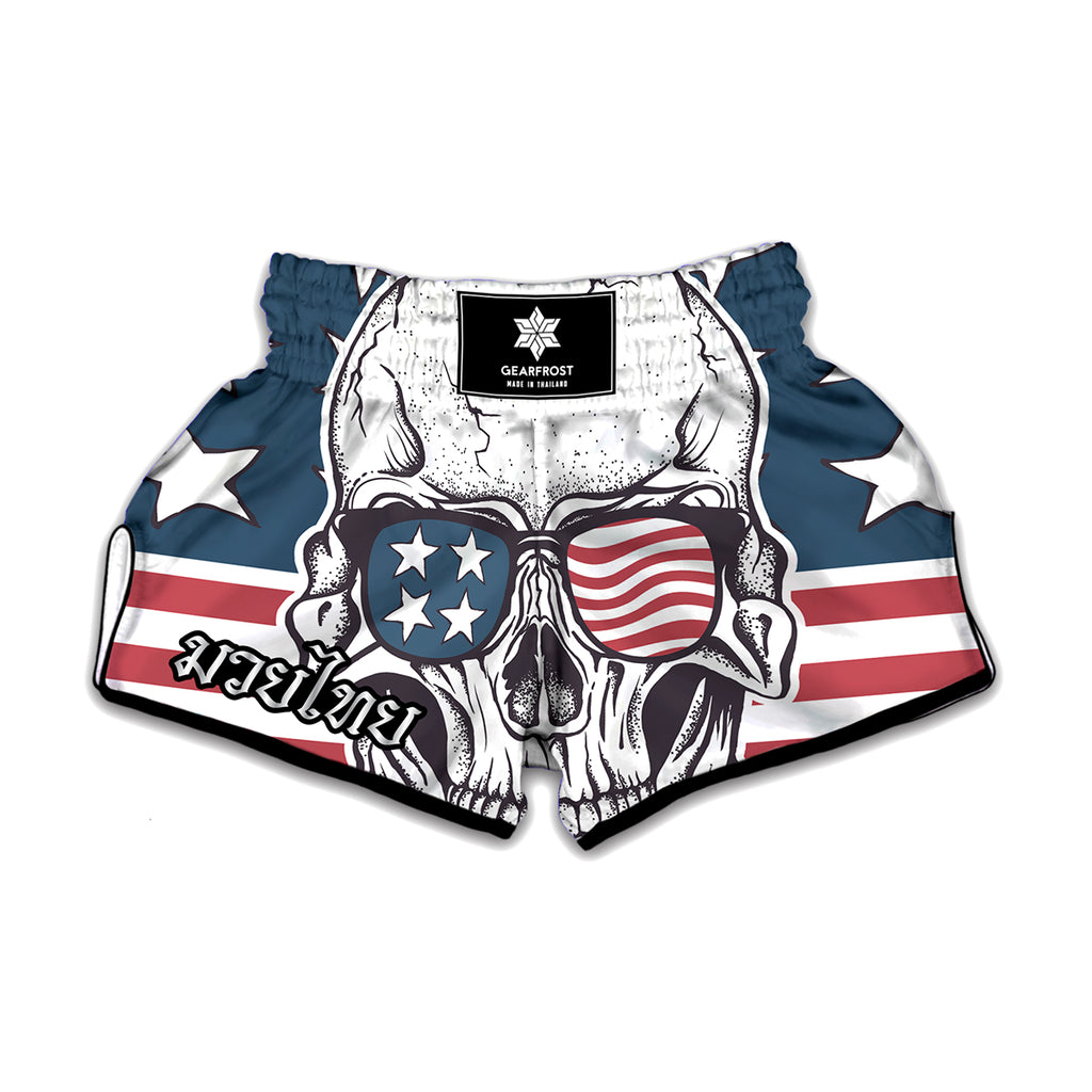 American Skull With Sunglasses Print Muay Thai Boxing Shorts