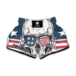 American Skull With Sunglasses Print Muay Thai Boxing Shorts