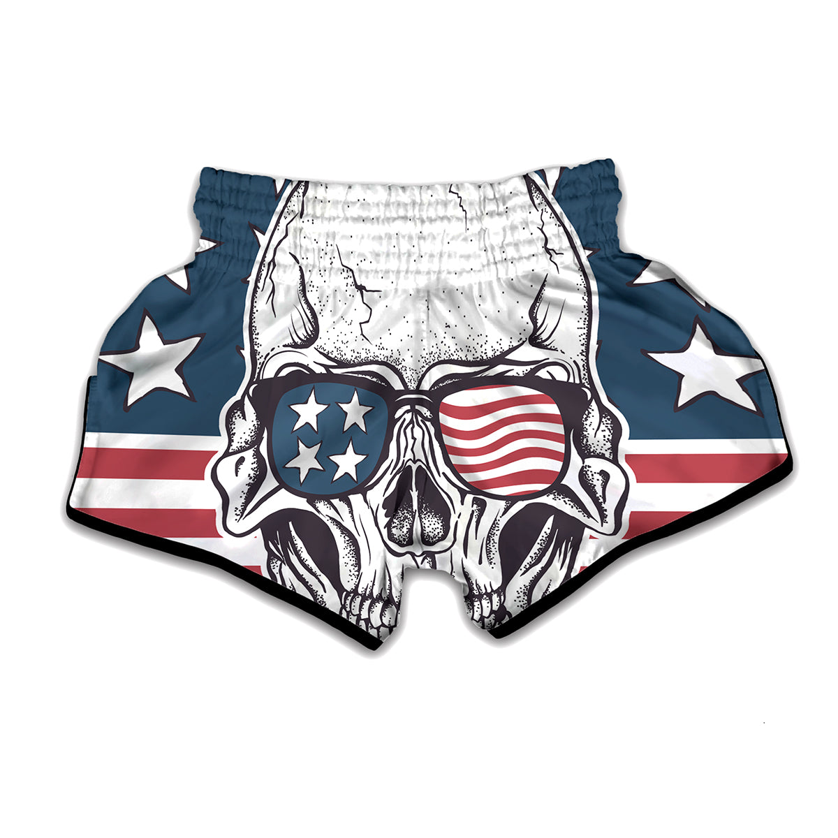 American Skull With Sunglasses Print Muay Thai Boxing Shorts