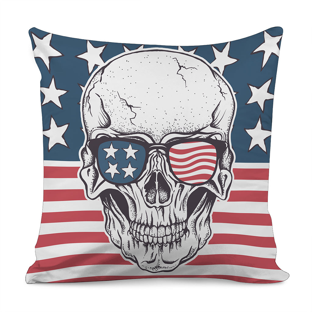 American Skull With Sunglasses Print Pillow Cover