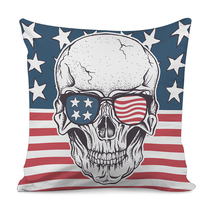 American Skull With Sunglasses Print Pillow Cover