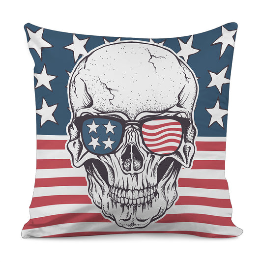 American Skull With Sunglasses Print Pillow Cover
