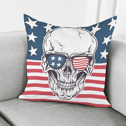 American Skull With Sunglasses Print Pillow Cover