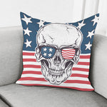 American Skull With Sunglasses Print Pillow Cover